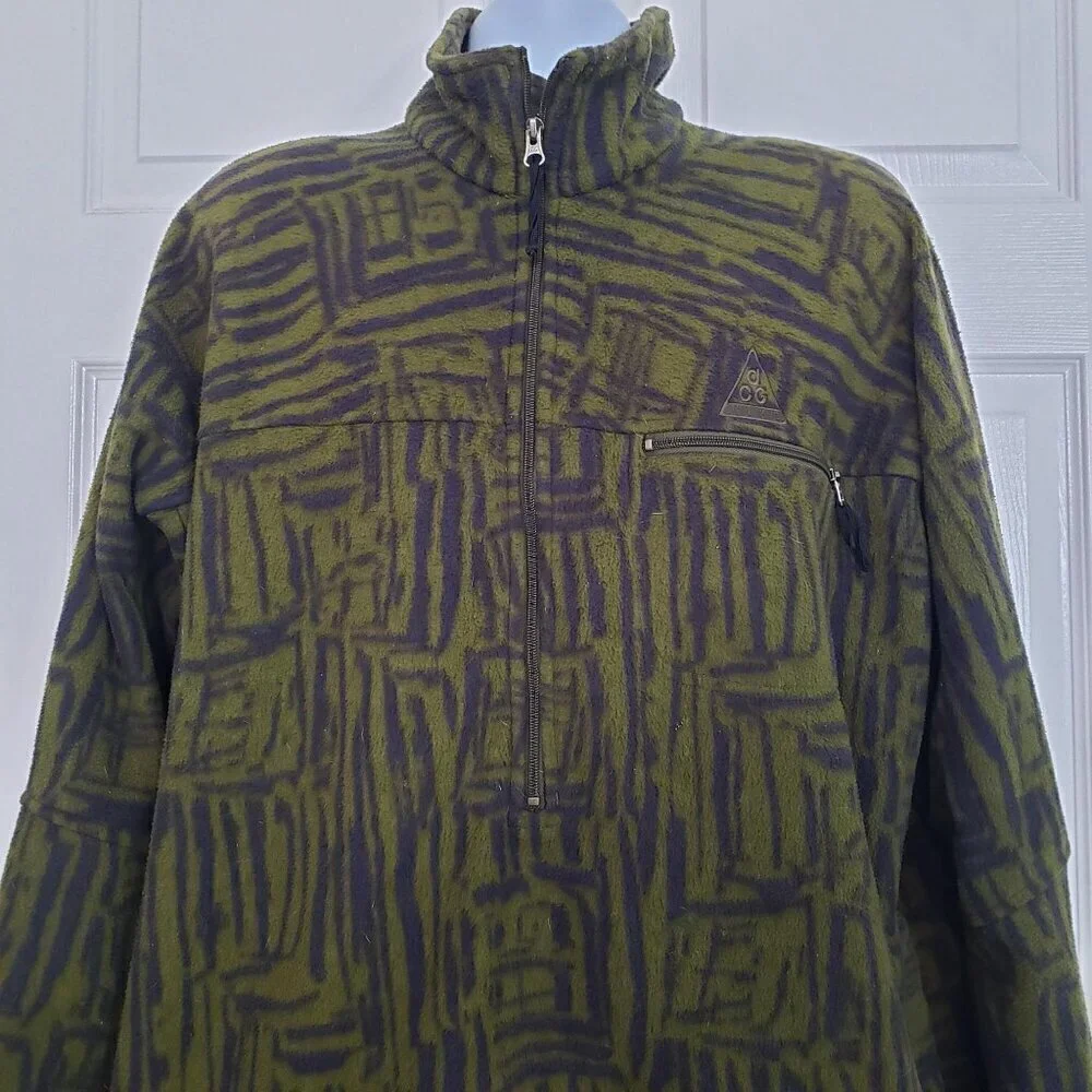 Vintage 90s Nike ACG Fleece Pullover 1/4 Zip Abstract Sweatshirt Mens Size XL